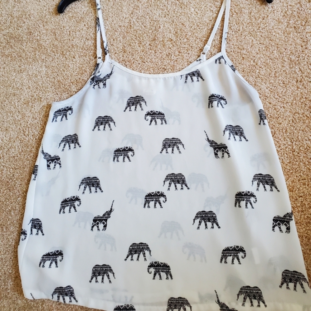 elephants white tank top sheer silk crop blouse M